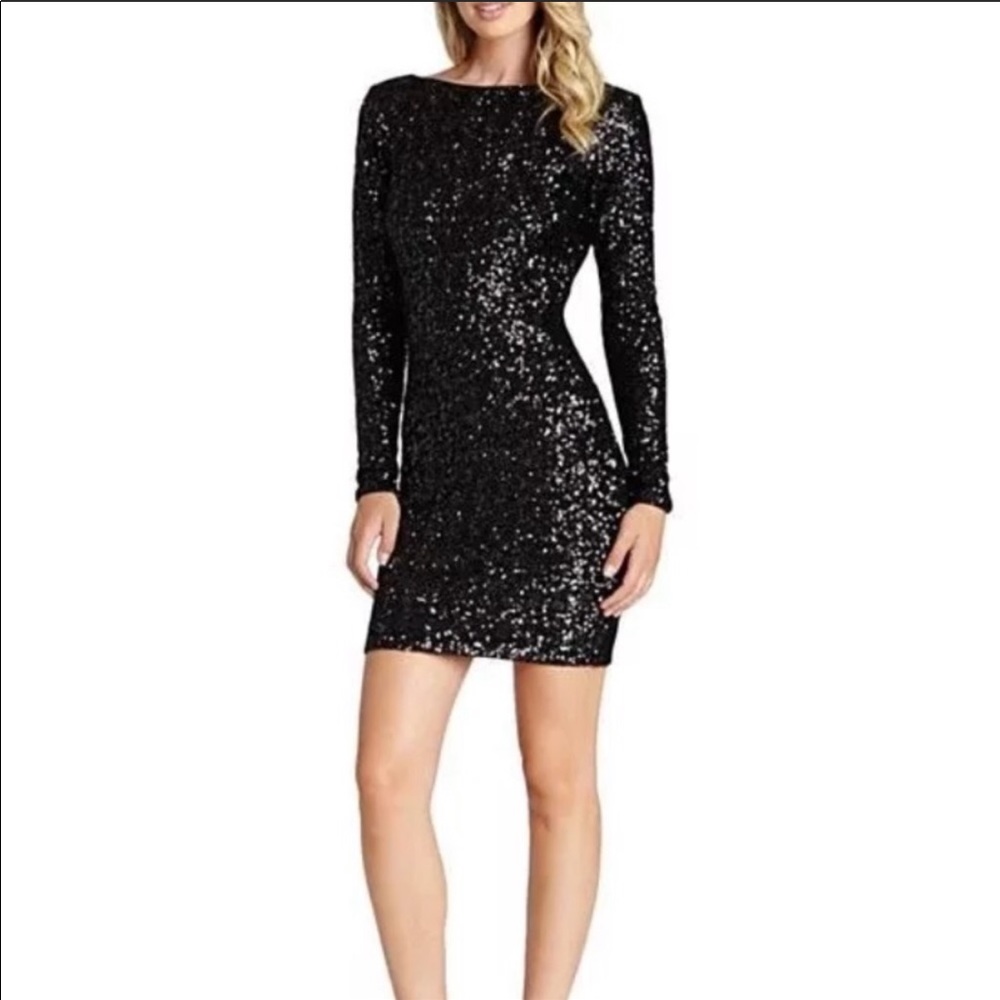 dress the population black sequin dress